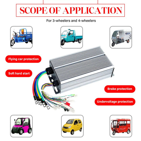 Beefed-Up Dual-Mode Brushless Controller For E-Bikes And Trikes, 1500W/1800W/2000W, 48V-72V, Junction Box Included, 30-Tube Design, Auto Phase Recognition, Smooth Start, Precise Braking And Steering Control for 3-wheeler and 4-wheeler use