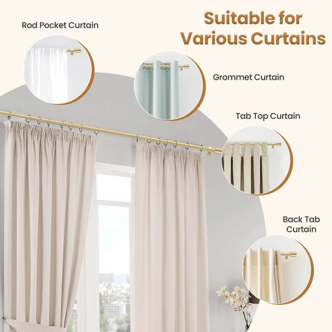 Gold Curtain Rod 28 To 48 Inch Adjustable Splice Rod With Two Brackets Easy Install End Caps Built For No Fuss Setup Durable Five Eighths Inch Diameter Holds Up To 25 Lbs Ideal For Living Room Bedroom And Outdoor Windows with various curtain styles