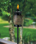 Resin Jar Torch With 4-In-1 Design, 64-Inch Outdoor Torch For Patio Garden And Lawn, Weather-Resistant Stone Color
