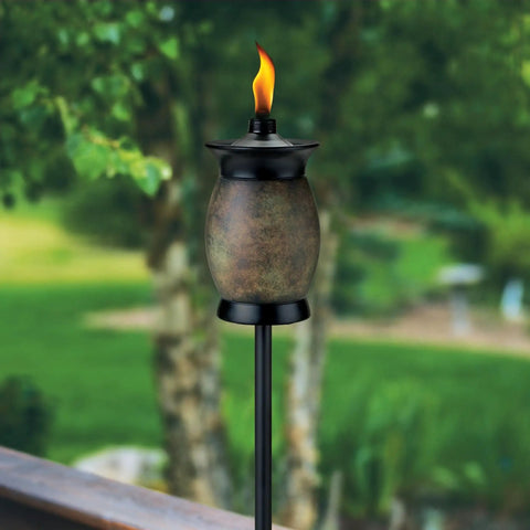 Resin Jar Torch With 4-In-1 Design, 64-Inch Outdoor Torch For Patio Garden And Lawn, Weather-Resistant Stone Color