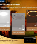 Instructions on switching modes for 20 Pack 6 Inch Led Recessed Lights With Night Light Mode showing ON, OFF, and night light settings.