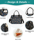 Horseshoe Lightning Bolt Insulated Lunch Box Bag Black Grab And Go Two Size Options Medium And Small Built To Last Nylon Exterior Pearl Cotton Insulation Spacious Lunch Cooler That Keeps Meals Fresh All Day Ideal For Work Or School front view with pocket, handle, strap, and side mesh pockets