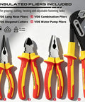 All In One Insulated Electrician Tool Set Pro Grade Workhorse For Electricians 1000V VDE Certified Screwdrivers Voltage Tester Long Nose Pliers Diagonal Cutting Pliers Water Pump Pliers For Safe Electrical Work At Home, 4 insulated pliers