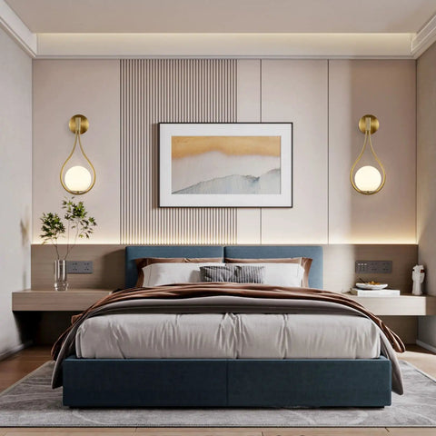 Globe Glass Wall Sconce Set Of 2 Brushed Metal Modern Bathroom Light Fixtures above bed in stylish bedroom