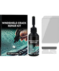 DIY Windshield Chip Repair Kit Quick Fix That Prevents Spreading With Invisible Finish, includes liquid, applicator, and accessories.