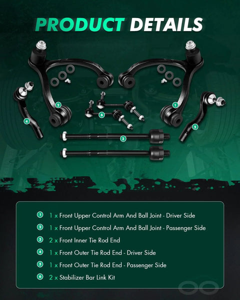 SCITOO 8-piece front upper control arm kit with ball joints; includes two control arms, tie rods, and sway bar links