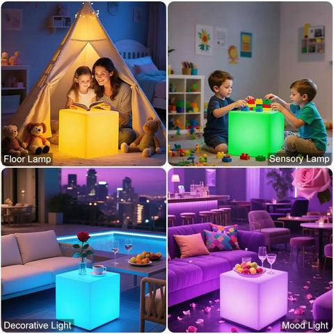 Lit RGB Color Changing LED Cube Seat 14-Inch LED Cube Chair With Remote as mood light in bedroom and living room scenes
