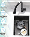 Stainless Steel Sink Grids Set of 2, 13 x 11-5/8 Inches in a kitchen sink with plates, rust-resistant brushed finish.