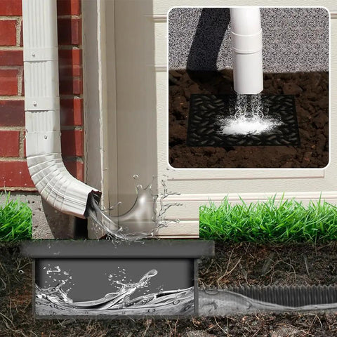 Gutter Downspout Extensions With 12x12 Catch Basin, Low Profile Design, Flexible Pipe Extends From 2.5ft To 8.2ft, No Dig French Drain Alternative