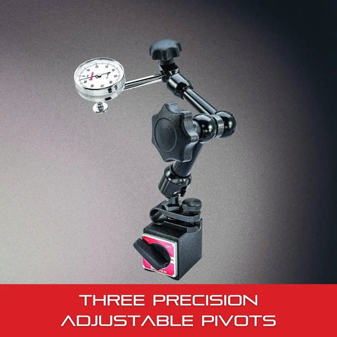Magnetic Base Indicator Holder With Post Assembly for easy indicator positioning showing three pivot settings