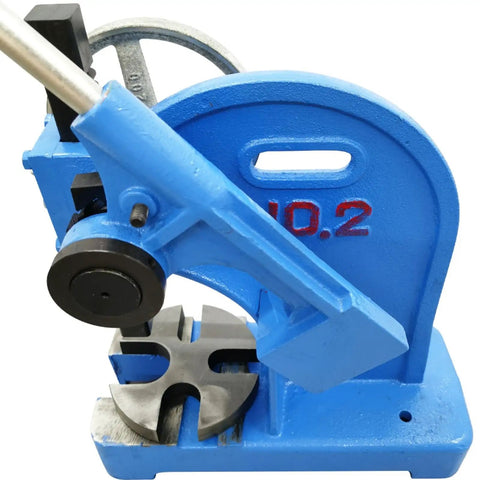 Heavy Duty 2 Ton Arbor Press With Kickass Ratchet System Cast Iron Steel Desktop Manual Bench Machine close-up showing u slot base and handle.