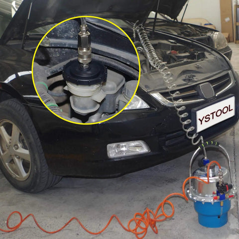 Pneumatic Brake Bleeder Kit With Master Cylinder Adapters For Clutch Fluid Bleeding, Pro Grade Oil Change System in use on car