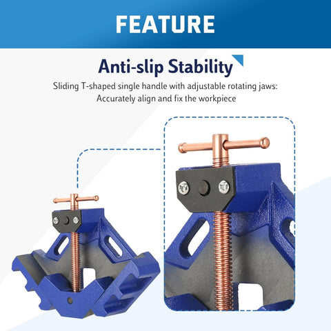 Beefy Heavy Duty Two Axis Right Angle Jig with sliding T-shaped handle, part of Cast Iron Welders Angle Clamp Pack, 2 Pack