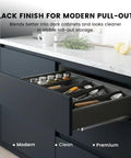 Open kitchen drawer using undermount drawer slides 18 inch black with soft close bottom mount pull out shelf rails