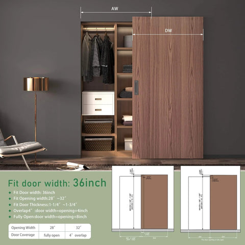 Concealed Barn Door Hardware Kit With Soft Close, Invisible Wall Mount Aluminum Track For 28 To 32 Inch Openings installed view