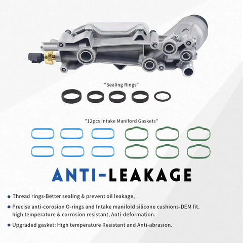 Rock Solid Upgraded Aluminum Engine Oil Filter Housing Kit With 3.6L Oil Cooler Adapter featuring sealing rings and gaskets