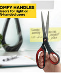 All Purpose Precision Scissors For Everyday Crafting And Office Tasks, Stainless Steel Blades Deliver Sharp Long Lasting Cuts. Soft comfort grip shown in hand.