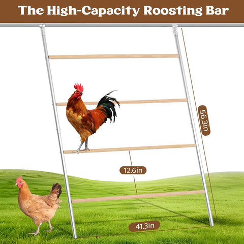 Large Chicken Roosting Bars For Coop 55 Inch Perch With Sturdy Metal Frame Easy To Clean Roost Ladder For Hens Backyard Poultry