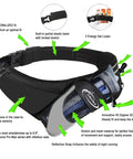 Upgraded No Bounce Hydration Belt With Cut-To-Size Strap For Men And Women, Secure Fit For 20 To 49 Inch Hips, Black, with bottle holder