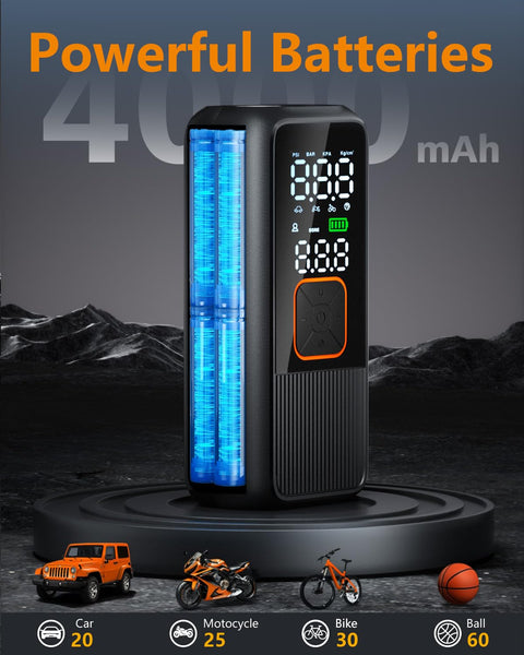 Portable Tire Inflator Air Pump With 150 PSI Rechargeable Cordless Power Digital Pressure Gauge LED Light Auto Shut Off