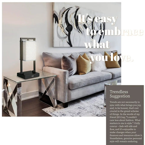 Industrial Bedside Lamp Set of 2 With Touch Control on glass side table beside a gray sofa in a modern living room