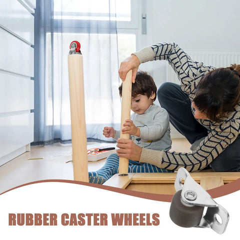 Eight Pack Heavy Duty Silent Rubber Replacement Casters With Mounting Screws For Rolling Cart Furniture Drawers Cabinets And Workbenches Top Shelf Build For Zero Hassle Gliding, showing rubber caster wheels being installed.