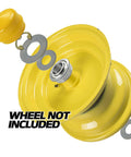 HD Switch Front Wheel Bushing To Bearings Conversion Kit for Lawn Tractors and Mowers showing yellow hub parts