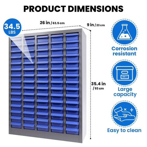 Heavy Duty 75 Drawer Parts Cabinet With 2mm Steel Frame And ABS Drawers With Labels And Dividers, Nut Bolt Screw Organizer front view