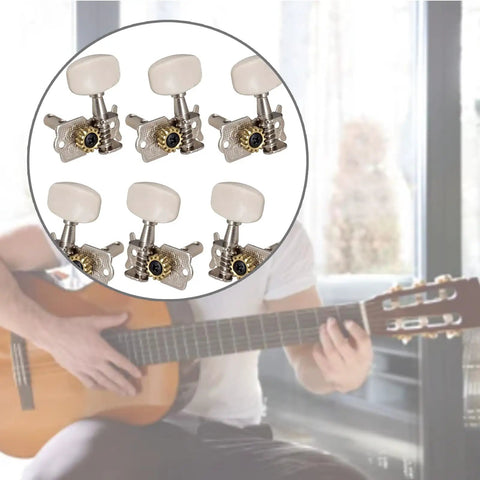 3L Open String Button Tuning Pegs For Guitar Machine Heads Replacement Parts And Accessories Durable Metal Tuning Keys For Precise Stable Tuning In Home Practice And Live Performances Quick Install Keeps Your Guitar In Tune Longer. six metal guitar tuning pegs with white buttons