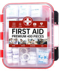 TLIEAO first aid kit, 400 pieces, pink transparent case with red latches, front view