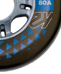Close-up of Booster 76mm 80A four-wheel pack for inline and quad skates in smoke color, high performance urethane formula
