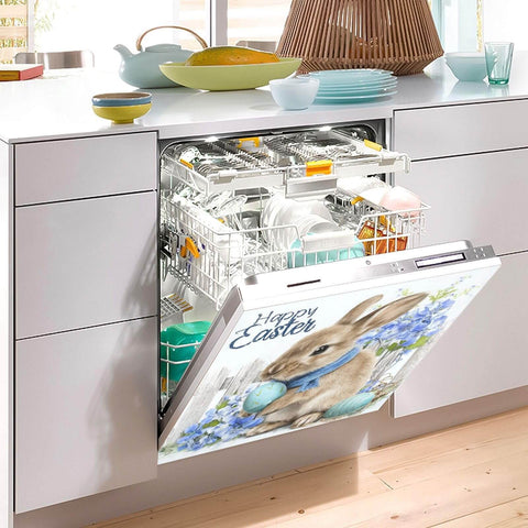 Cute Brown Bunny Egg Easter Magnetic Cover For Refrigerator Door And Dishwasher Front installed on open dishwasher