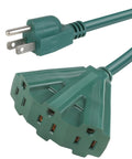 Heavy Duty Power Cord With Triple Tap Three Outlet Adapter, Sixteen Gauge SJTW Cables, Indoor And Outdoor Use, ETL Listed, Green