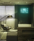 Blue Led Neon Lights Sign For Office Room And Gym Room Decor USB Powered With Adjustable Brightness on wall in modern living room