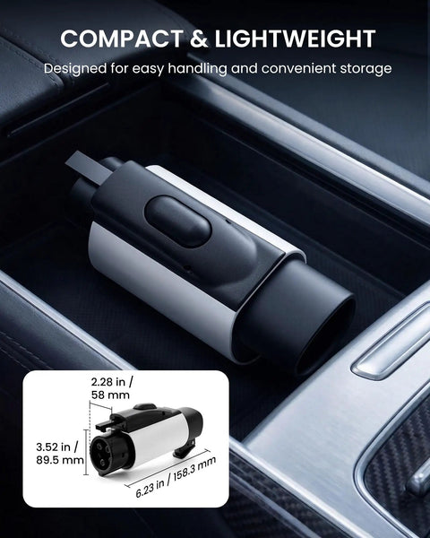 Slick NACs To J1772 Electric Vehicle Charging Adapter For Tesla Wall Connector Up To 80 Amps 19.2 Kilowatts level two AC power in car storage.