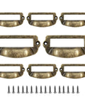 Eight Pack Antique Bronze Bin Cup Card Catalog Drawer Pulls For Cabinets And Furniture, Apothecary Style Hardware with screws