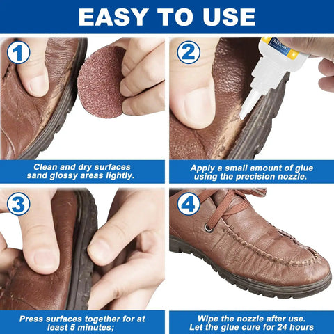 Steps for using Heavy Duty Shoe Glue 100g Clear Adhesive For Rubber Soles And Leather Waterproof Sneaker Glue For Boots Heels Tennis Shoes Insole Repair Strong Boot Fix Ultimate Shoe Repair Kit