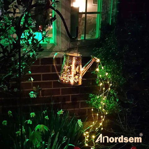 Solar Watering Can Butterfly Lantern With Hook Metal Outdoor Garden Light Waterproof IP65 Hanging Decor For Yard Patio Lawn Totally Perfect Gift For Women Moms Grandmas Christmas Birthdays at night