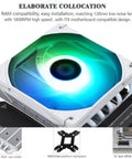 White ARGB Low Profile CPU Air Cooler With Six Copper Heat Pipes And A Quiet 120mm PWM Fan delivering cooling performance, shown from above.