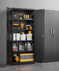 Beefy Heavy Duty Metal Storage Cabinet With Adjustable Shelves And Lockable Doors Tall 71 Inch Black Garage And Kitchen Pantry Cabinet