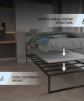 Queen Size Bunkie Board Foundation Heavy Duty Mattress Support Platform No Sag Design under a mattress, showing weight distribution.