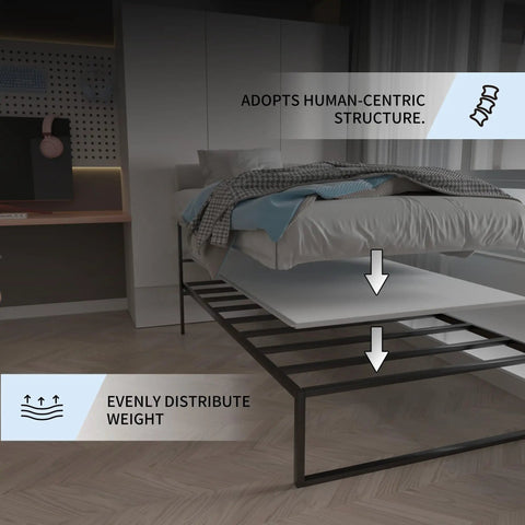 Queen Size Bunkie Board Foundation Heavy Duty Mattress Support Platform No Sag Design under a mattress, showing weight distribution.