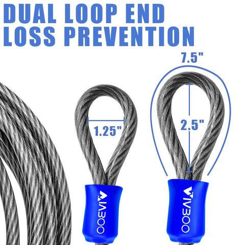 Half Inch Built Tough Heavy Duty Security Cable Lock With Loops For Outdoor Use, showing dual loop end design with dimensions
