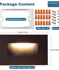 Package contents of Six Pack Outdoor Step Lights 120V 3CCT Selectable Dimmable LED Stair Lighting In Brown Aluminum, Waterproof ETL