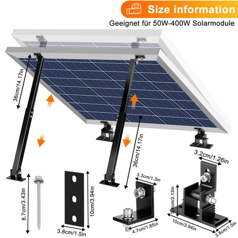 Aluminum Alloy Solar Panel Mount With Adjustable Tilt Brackets Black Anti Corrosion Stand For 50W To 400W Panels