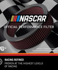 High Flow Lifetime Engine Air Filter Reusable And Washable Premium Heavy Duty Filtration For Cars And Trucks Delivers Up To Fifty Percent More Airflow For Boosted Power And Smoother Acceleration Easy Pre Oiled Installation with NASCAR logo