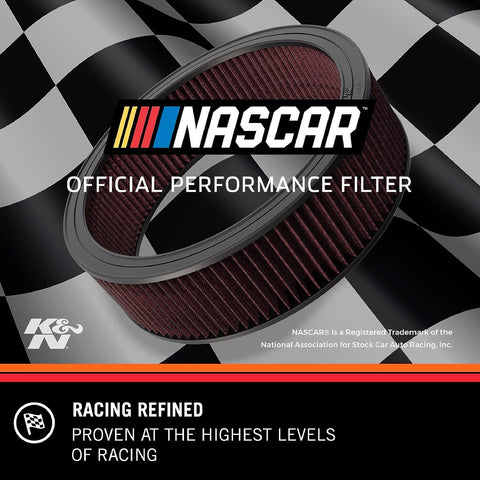 High Flow Lifetime Engine Air Filter Reusable And Washable Premium Heavy Duty Filtration For Cars And Trucks Delivers Up To Fifty Percent More Airflow For Boosted Power And Smoother Acceleration Easy Pre Oiled Installation with NASCAR logo