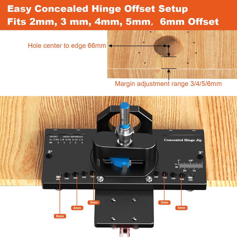Concealed Hinge Jig With Quick Clamp And Dust Vacuum Adapter For 35mm Door Hinge Install Carbide Bit With Measuring Scale