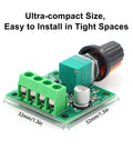 Premium PWM DC Motor Speed Controller Ver 2.0 1.8V to 12V, ultra-compact size, with green terminal and black knob