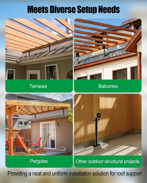 Three Pack 3.6 Inch Pergola Roof Riser Brackets Saddle Style For Patio Pergola 18 Inch High Black Finish installations